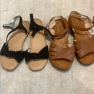 Two pairs of Black and Brown Strappy Sandals size 2